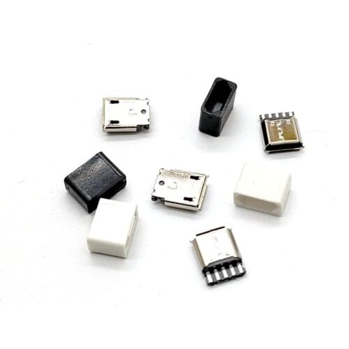 5PCS DIY Micro USB 5P 5Pin Female Plug Connectors Kit Black and White With a Shell Welding Line Type