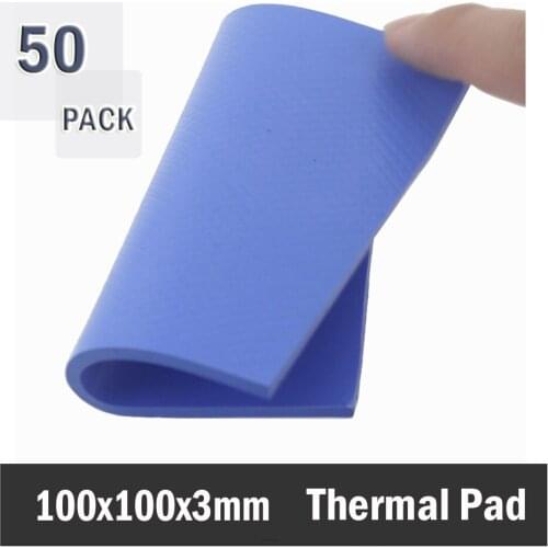 50Pcs 100x100x3mm Blue Silicone GPU CPU Heatsink Cooling Conductive Silicone Pad Cut & Uncut Thermal Pad Mat Silicone Pad