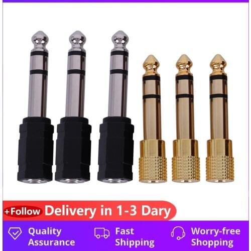 6 Pieces Headphone Adapter 6.35 mm(1/4 inch) Male to 3.5 mm(1/8 inch) Female Stereo o Earphone Jack Adapter, Black/Gold Plat