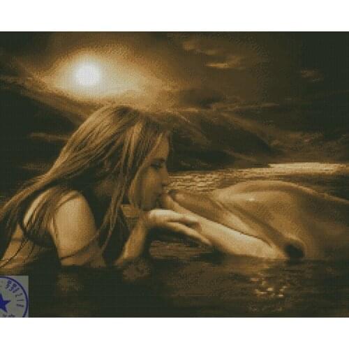 Free delivery Top Quality popular counted cross stitch kit kiss kissing dolphin in the sea love