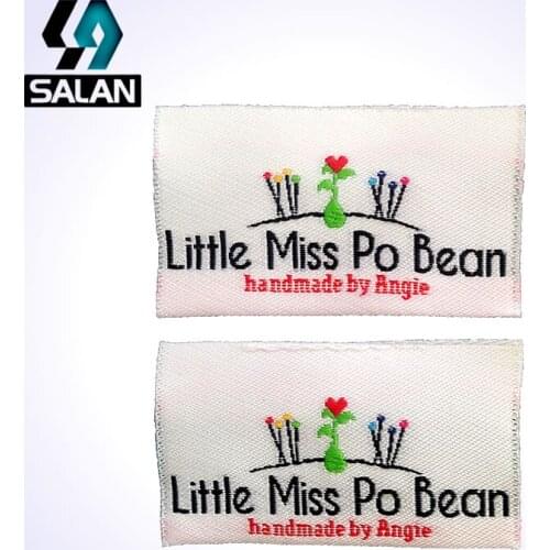 Customize center fold brand garment labels for clothes customdamask woven clothing labels garment fabric sewing emboridered tags