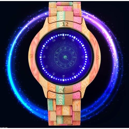 Colorful Wooden Watch for Male Unique LED Display Light Touch Screen Mens Watch Women Clock Night Vision Fashion Wristwatches