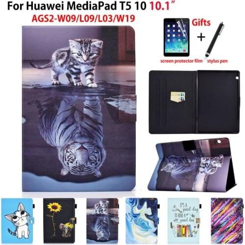 For Huawei MediaPad T5 10 Case Cover AGS2-L09 AGS2-W09 AGS2-L03 AGS2-W19 10.1" Funda Tablet Tiger Painted Shell Coque Capa +Gift