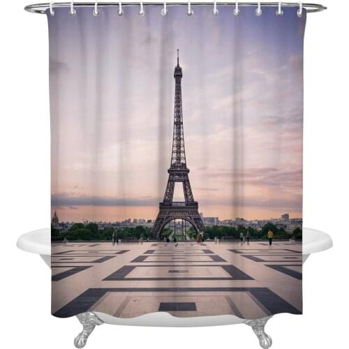 Eiffel Tower Building Scenery Shower Curtain Polyester Fabric Waterproof Shower Curtains Modern Bathroom Curtain