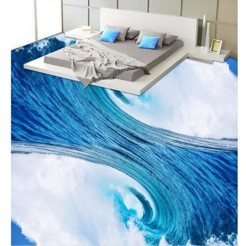 Photo floor wallpaper 3d stereoscopic Beautiful waves Bedroom 3D Floor PVC waterproof floor Home Decoration