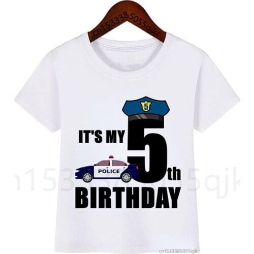 New Police 1-9 Birthday Number Print T-shirt Childrens Police Car Birthday Boy T-shirt Boy Girl Funny Gift T-shirt