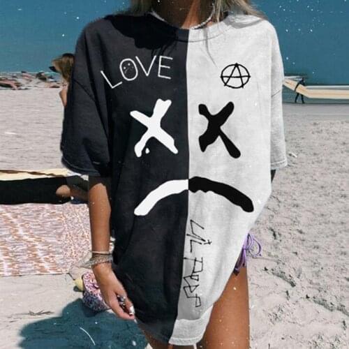 Harajuku Black White Patchwork Oversized T Shirt Women Summer Loose Short Sleeve Graphic Tee Shirt Femme Goth Tshirt Tops