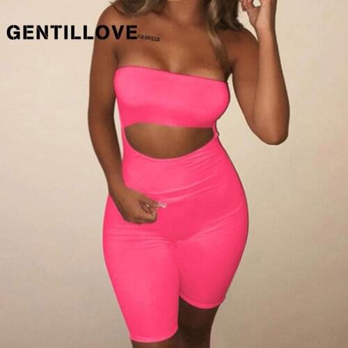 Gentillove Sexy Hollow Out Playsuit Women Rompers Summer Off Shoulder Bodycon Fitness Sport Wear Casual Short Jumpsuit