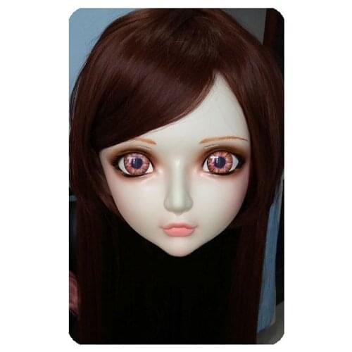 GL022) Women/Girl Sweet Resin Half Head Kigurumi BJD Mask Cosplay Japanese Anime Lifelike Lolita Mask Crossdressing Sex Doll