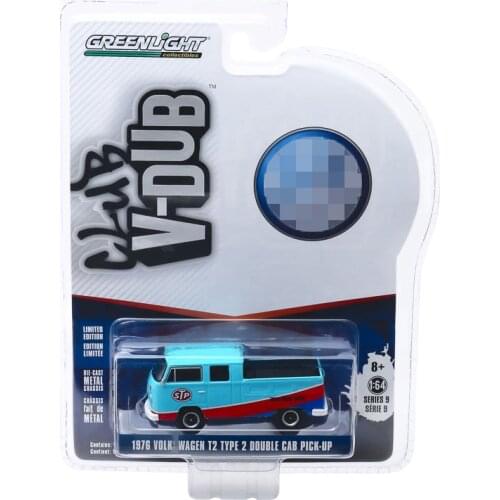 GreenLight 1:64 Club V-Dub 9 - 1976 VW T2 Type 2 Double Cab Pickup Collection Metal Die-Cast Simulation Model Cars Toys