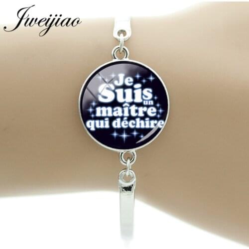 JWEIJIAO French 'Je Suis une maitresse' Design Bracelet Glass Dome Super Maitresse Charms Chain Bangles Jewelry Gift JE10