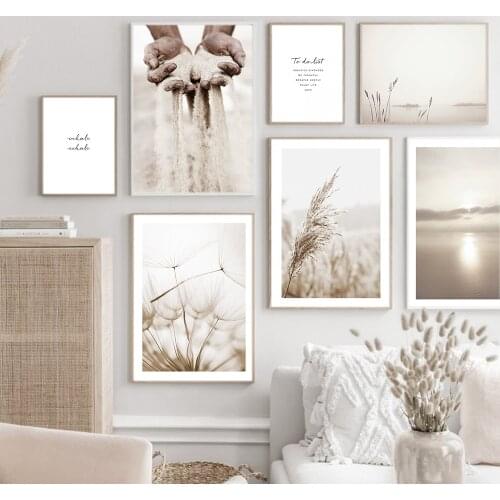 Beige Dandelion Grass Nature Canvas Painting Bohemia Poster Print Wall Art Pictures for Living Room Modern Interior Home Decor