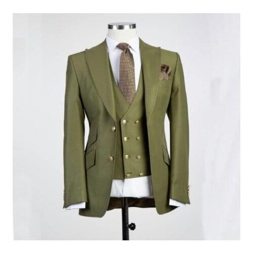 Handsome Groomsmen Peak Lapel Groom Tuxedos Mens Wedding Dress Man Jacket Blazer Prom Dinner (Jacket+Pants+Tie+Vest) A199