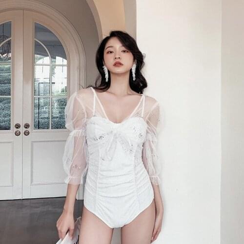 Swimming Suit Swim Wear Swimsuit Woman One Piece Womens Swimwear Fused Female Lace Long Sleeve For Women Sexy Korea