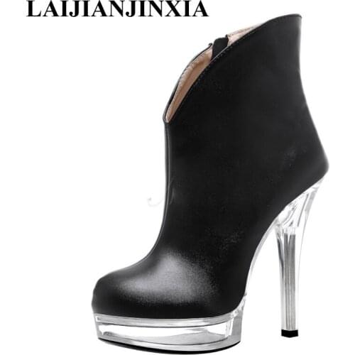 LAIJIANJINXIA New Dance Boots 13 cm High Heels Stiletto Women Boots Fashion Ankle Boots Party Model Catwalk Pole Dancing Shoes