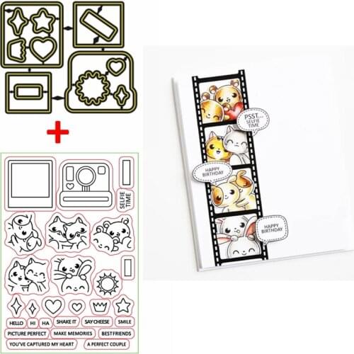 Instant Camera Shape Crown Love Heart Sun Element Common Greeting Words Cutting Dies With Clear Transparent Stamps 2020 New