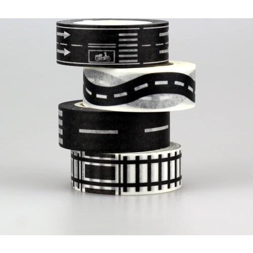 NEW 4X 15mm Black HIGH WAY Tape set for Christmas Print Craft scrapbook DIY Sticky Deco Masking Japanese Paper Washi Tape 10m