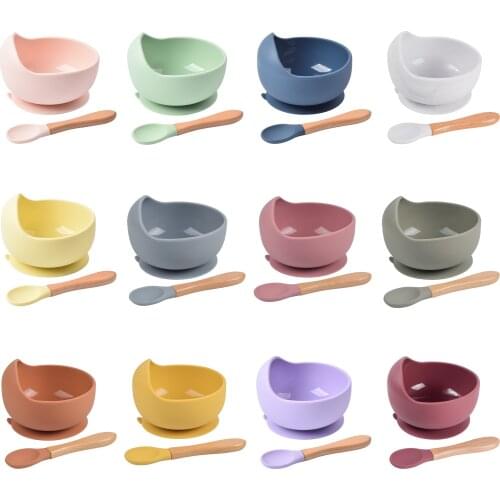 28 Colors Silicone Baby Feeding Bowl Set Non-Silp Suction Bowl Waterproof BPA-Free Portable Tableware Set Safe Baby Dishes