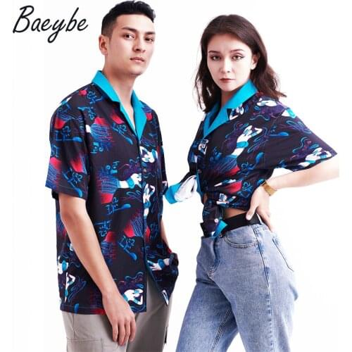 2021 Summer New Short Sleeve couples matching clothing anime cartoon aesthetic Fast drying button up hawaiian turn-down shirt