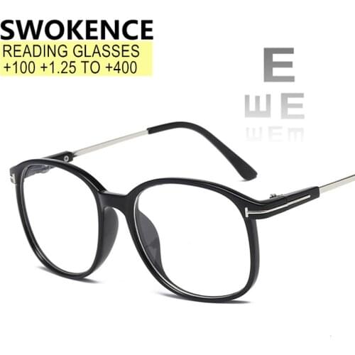 SWOKENCE +50 +75 +100 +125 to +400 Reading Glasses Women Men High Quality Full Prescription Hyperopia Presbyopic Eyeglasses R508