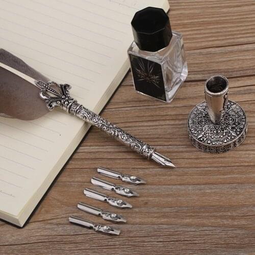 English Calligraphy Feather Dip Pen Writing Ink Set Stationery Gift Box With 5 Nib Tanabata Festival TeacherS Day Gift Pen