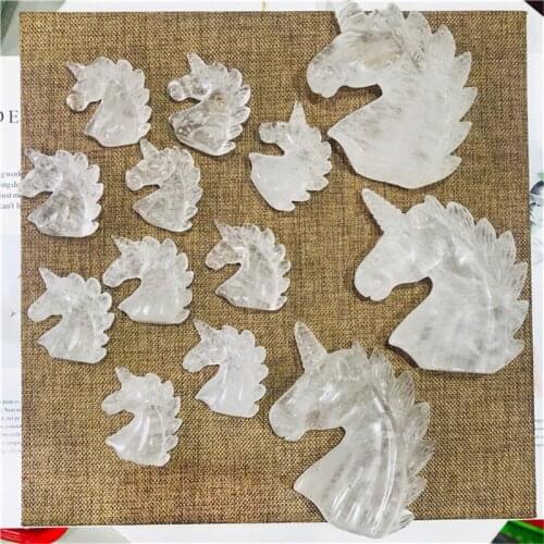 Natural polished gemstone clear quartz carving unicorn folk crafts for gifts