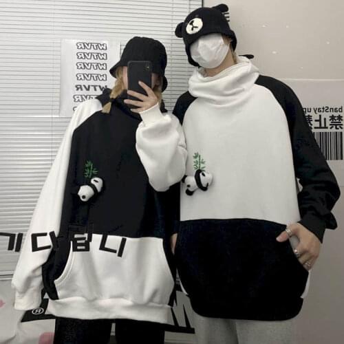 Panda Pullover Hoodies Women Tops Couple Design Sense Sweater Couple Shirt Hooded Plus Velvet Padded Jacket Fried Street