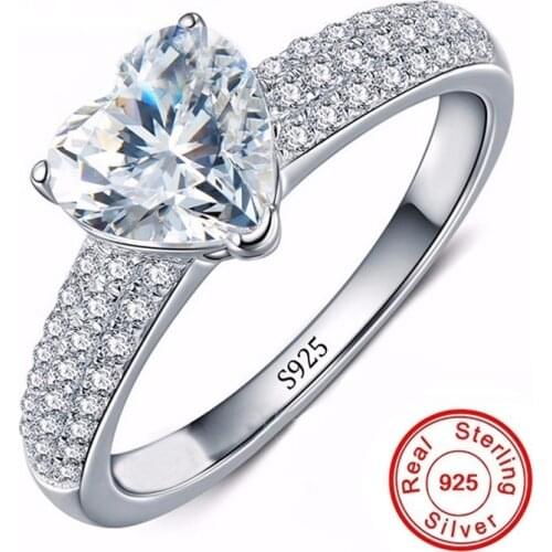 Luxury Real 925 Silver Rings for Women Three styles Romantic Heart 2 Carat Diamond Engagement Wedding Ring Jewelry Wholesale