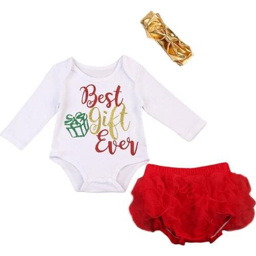 Christmas Newborn Baby Girl Letter Long Sleeve Romper Top+ Tutu Voile Shorts 3Pcs Outfits Set New Year Clothes