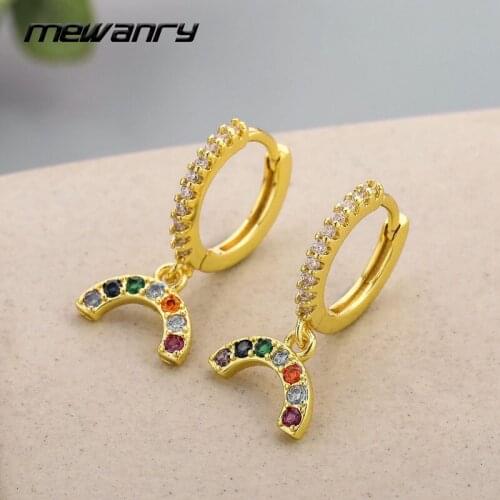MEWANRY Prevent Allergy 925 Sterling Silver Hoop Earrings for Women Fashion Sparkling Colorful Zircon Party Jewelry Ear Buckle