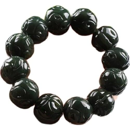 Xinjiang Hetian Jade Buddha Bead Bracelet Black Blue Jade Walnut Jade Bead Bracelet Chain