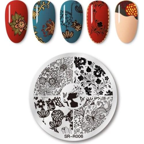 MEET ACROSS Butterfly Pattern Nail Stamping Plates Round Nail Art Image Stamp Template Plate Stencil Accessories Tool