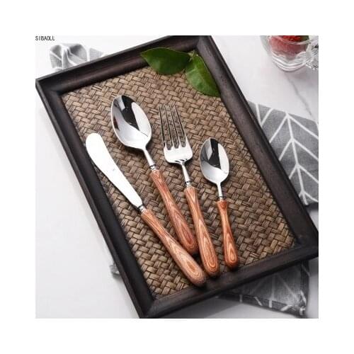 Western Cutlery Set 304 Stainless Steel Dinnerware Set With Wooden Handle Kitchen food Knife Fork Tableware Set Christmas gift
