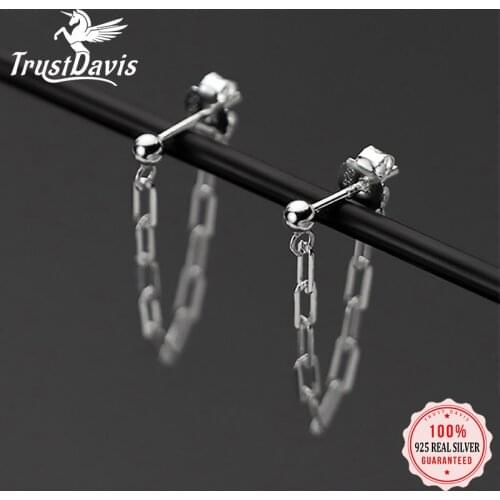 Trustdavis Real 925 Sterling Silver Fashion Creative Chain Links Stud Earrings For Women Wedding Valentines Day Jewelry DB395