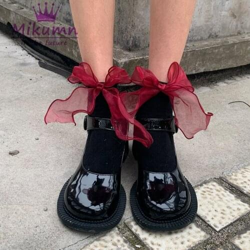 Harajuku Gothic Lolita Sweet Bow Women Knitted Socks Chic Streetwear