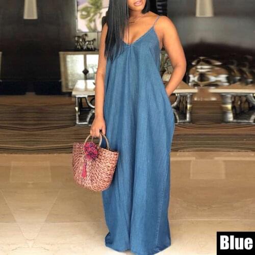 Denim Dress Summer Bohemian Sundress 2021 Women Sexy Sleeveless Long Dress Casual Robe Femme Plus Size Vestidos