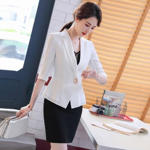 Half Sleeve Elegant Ladies Office Spring Summer Work Wear Blazers Suits with Skirt and Jackets Coat for Women Business Set