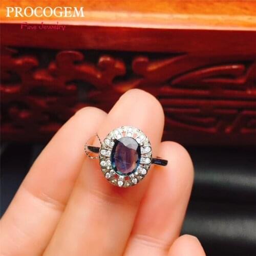 Natural Sapphire Rings for women Engagement gifts 6x8mm 1.55Ct Genuine blue gems New fine Jewelry 925 Sterling silver #630