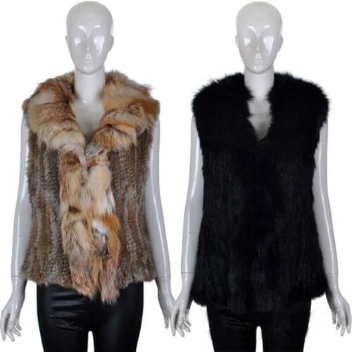 Winter Warm Women Russian Real Rabbit Hair Knitted Black Gilet Silver Fox Fur Placket Kurtka Damska Beggar Shirt Woman Parkas