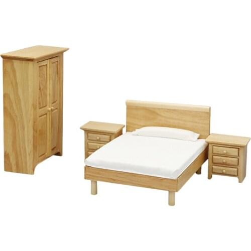 1:12 Miniature Wood Bedroom Cabinet Set Bedside Table Dollhouse Furniture Accessories Wood Color