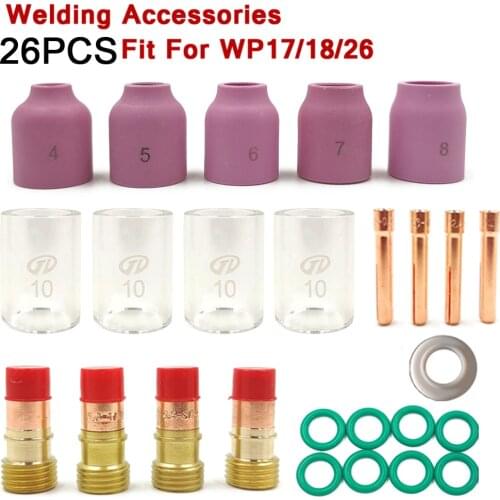 26PCS TIG Welding Torch Gas Lens For WP17 WP18 WP26 TIG Back Cap Collet And Collet Body Spares Kit Durable Practical Accessories