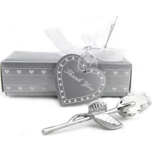 60pcs/lot Romantic Return Souvenirs crystal Rose Flower with long stem alloy Indian Crystal Wedding Gifts for Guest SN1224