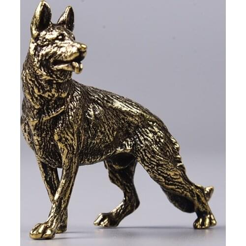 Antique Brass Dog Decoration Pure Copper Wolf Dog Crafts Lucky Wangcai Small Desktop Feng Shui Ornaments