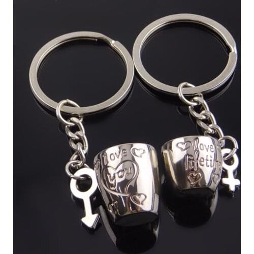 FREE SHIPPING by FEDEX 100pairs/lot New Hot Metal Cup Shaped Keychains Love Lifetime Couple Keyrings for Wedding Gifts