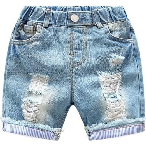 2020 kid Ripped jeans shorts boy girl Summer cotton ruffle hole Distrressed Stonewashed cowboy trousers clothes Children clothes