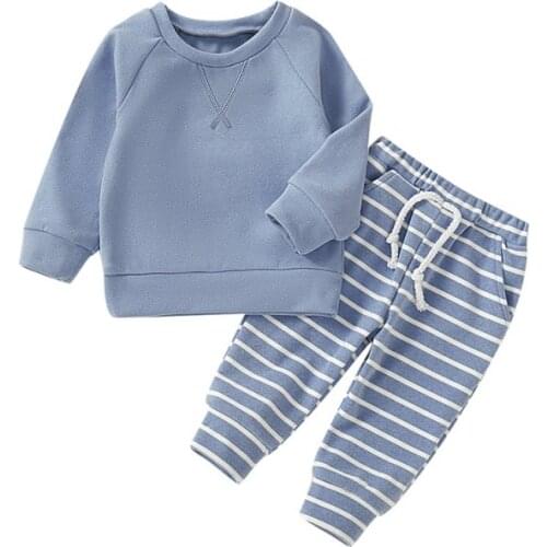 Infant Baby Girls Boys Long Sleeve Blouse Striped Pattern Pants Pajamas Sleepwear Set