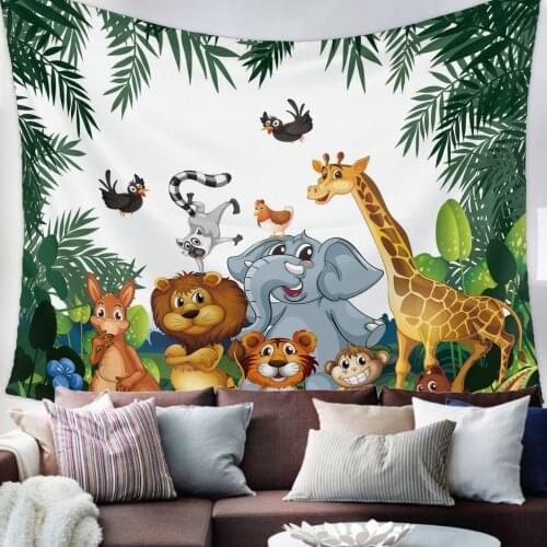 Jungle Cartoon Animal Giraffe Lion Tapestry Bedroom Home Decoration Wall Blanket Tapestry Bedroom Wall Hanging Yoga Mat