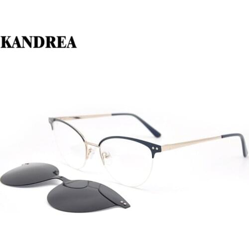 KANDREA Women Cat Eye Magnetic Clip Sunglasses 2021 Luxury Brand Tinted Lens Sun Glasses Fashion Square Shades Driving Eyewear