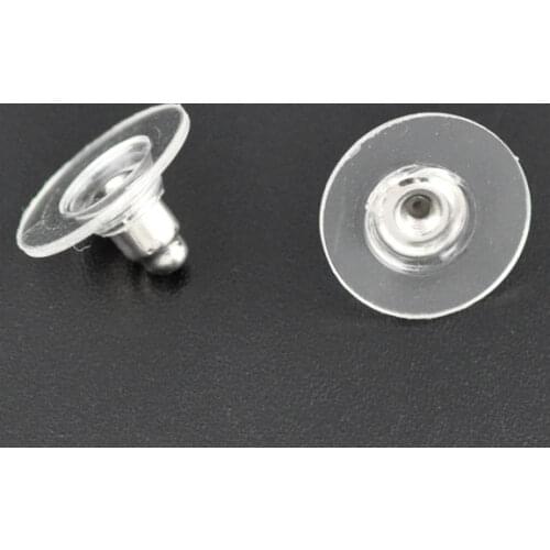 DoreenBeads Plastic Earring Findings Ear Nuts Round Silver Color Transparent Jewelry 11mm( 3/8") x 6mm( 2/8"), 15 Pieces 2019new