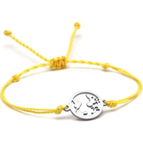Cute Stainless Steel Chic Map Charm Bracelet Women Men 2020 New Fashion Red Yellow Waxed String Braided Beach Jewelry Present